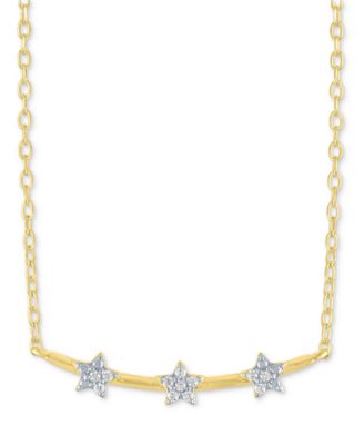 Macy's - Diamond Accent Triple Star Curved Bar Pendant Necklace in 14K Gold-Plated Sterling Silver, 16" + 2" extender