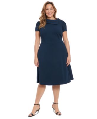 London Times - Plus Size Foldover-Neck Fit & Flare Dress