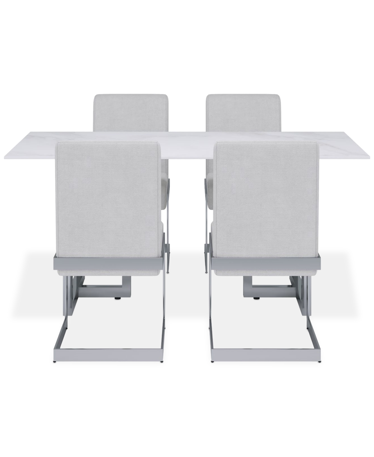 Macy's Emila 5 Pc. Dining Set (rectangular Table & 4 Chairs), Created For  In White Sintered Stone With Silver Base
