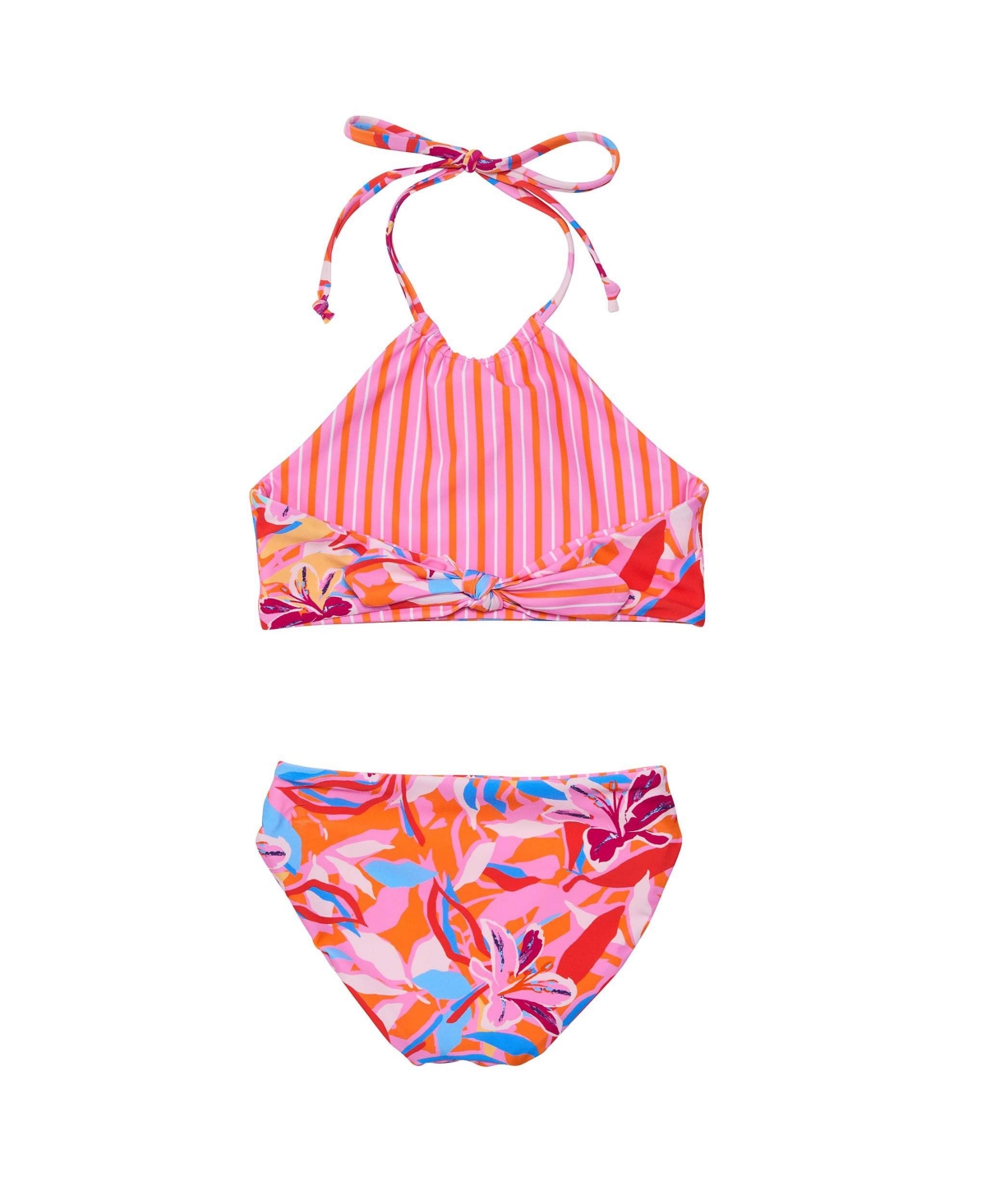 Snapper Rock Big Girls Blooming Sunset Sustainable Reversible Halter Bikini