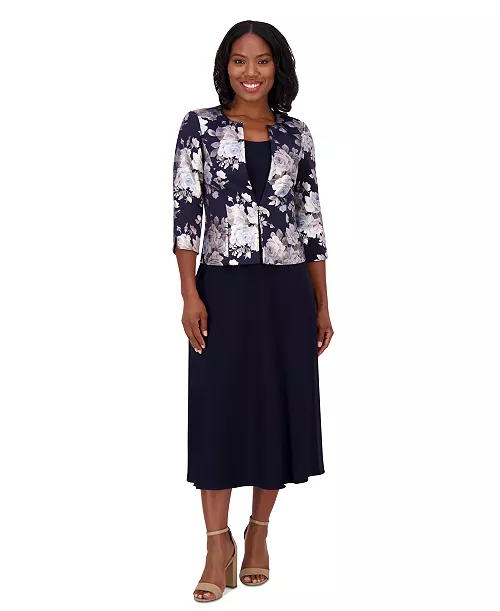women's 2.pc floral-print 3/4-sleeve jacket & sleeveless midi dress