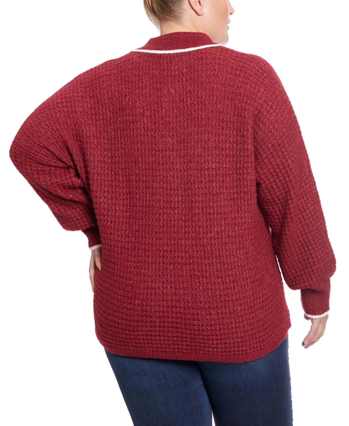 Joseph A Plus Size Ribbed Johnny Collar Dolman Sweater with Tipping -Ivory