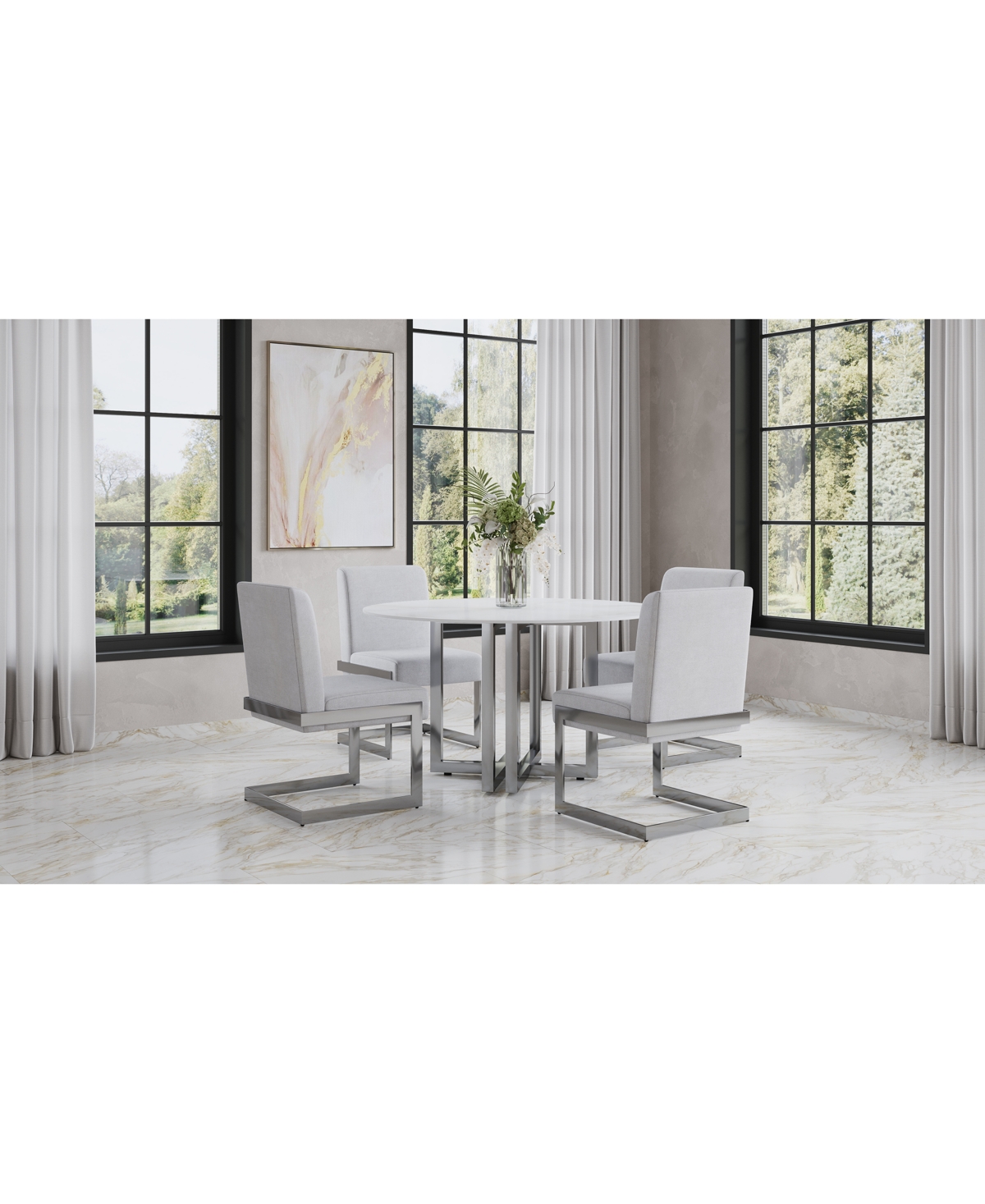 Macy's Emila 5 Pc. Dining Set (rectangular Table & 4 Chairs), Created For  In White Sintered Stone With Silver Base