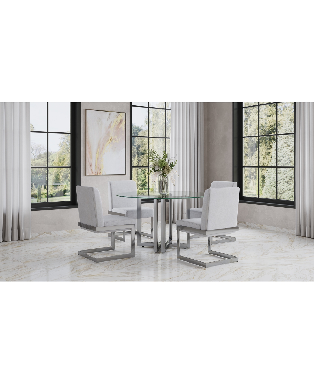 Macy's Emila 5 Pc. Dining Set (rectangular Table & 4 Chairs), Created For  In Clear Glass With Silver Base