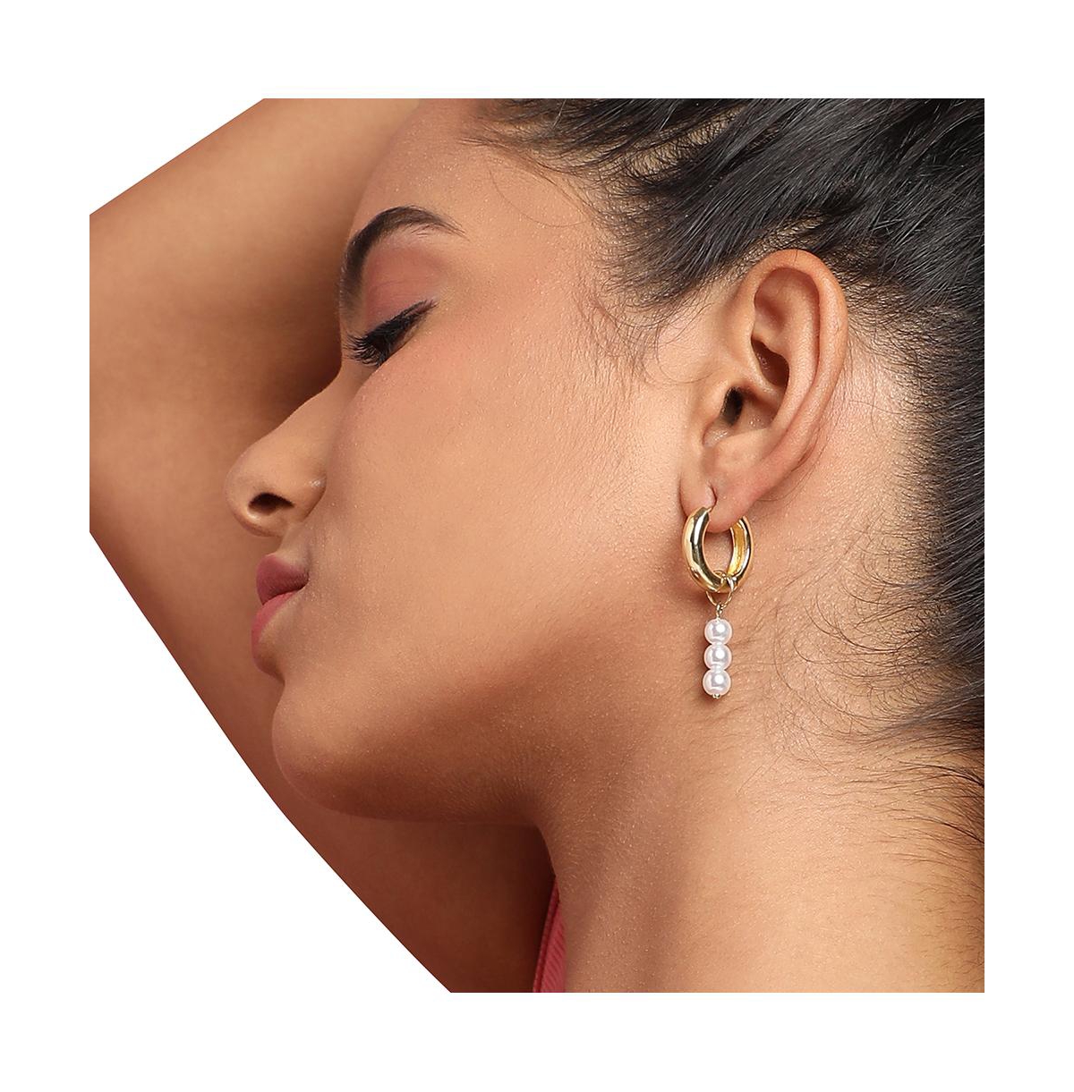 Sohi Women's Asymmetrical Pearl Hoop Earrings In Gold