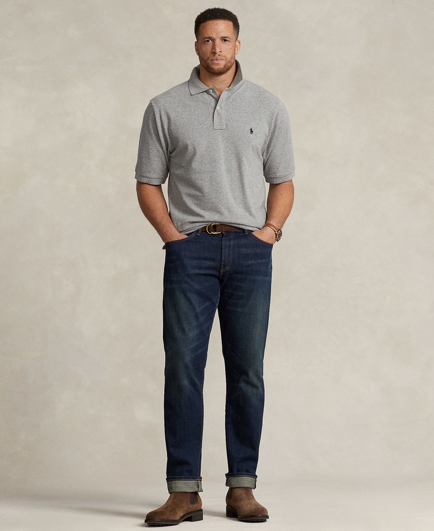 Мужское поло Polo Ralph Lauren Big & Tall Cotton Short-Sleeve Polo, цвет: Меланжевый, вариант 1 — фото 2