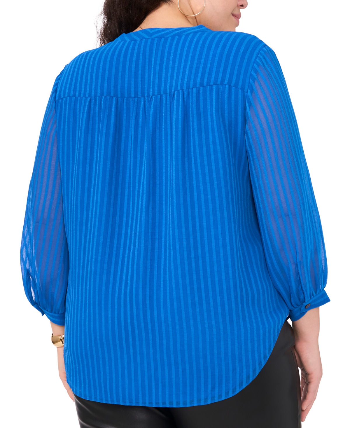 VINCE CAMUTO PLUS SIZE SHADOW-STRIPED 3/4-SLEEVE TOP 