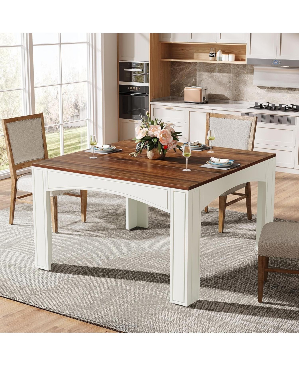 Tribesigns Square Dining Table for 4, 39.4-Inch Farmhouse Wood Kitchen Table Dinner Table for Dining Room, Space - Walnut and white