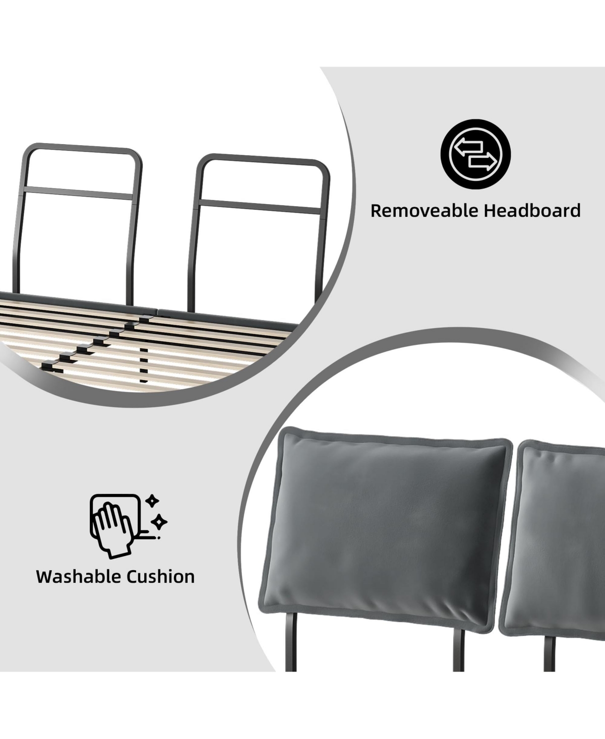 gaomon Bed Frame, Metal Bed Frame with Removable Pillow Back, Platform Bed Frame with Wood Slat Support