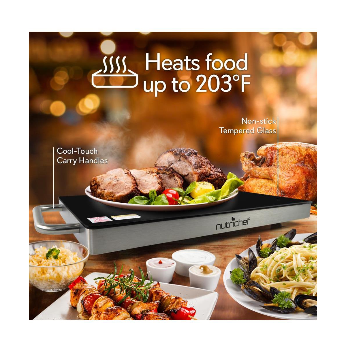 NutriChef Electric Warming Tray with Non-Stick Heat-Resistant Glass Plate, Heating Surface - PKWTR45