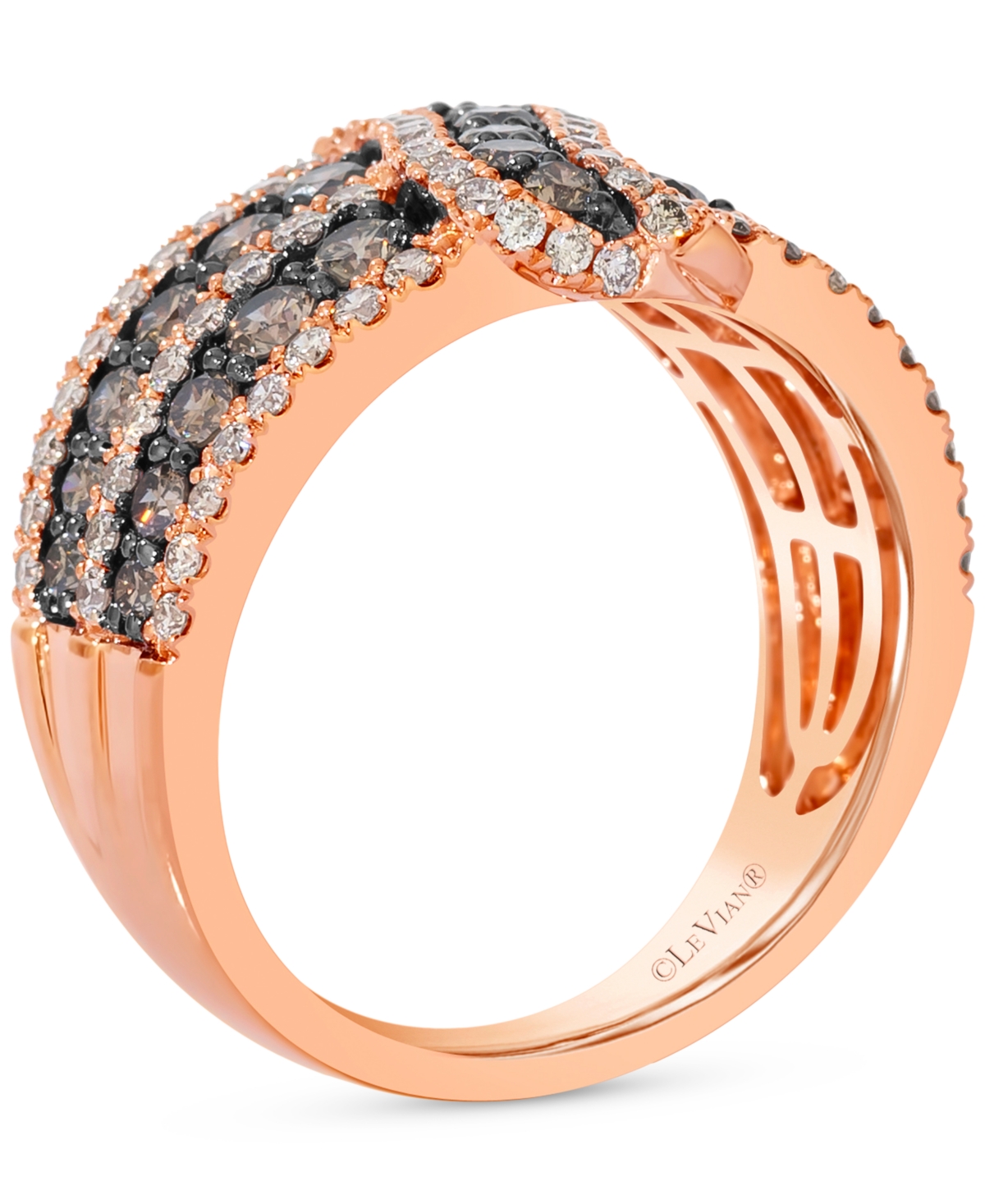 Le Vian Chocolate Diamond & Nude Diamond Multirow Crossover Statement Ring (1-5/8 Ct. T.w.) In 14k Rose Gold In Rose Gold