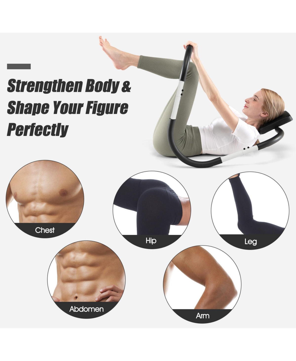 Hongge Portable Ab Trainer with Headrest and Foam Handle for Office Home Gym- White