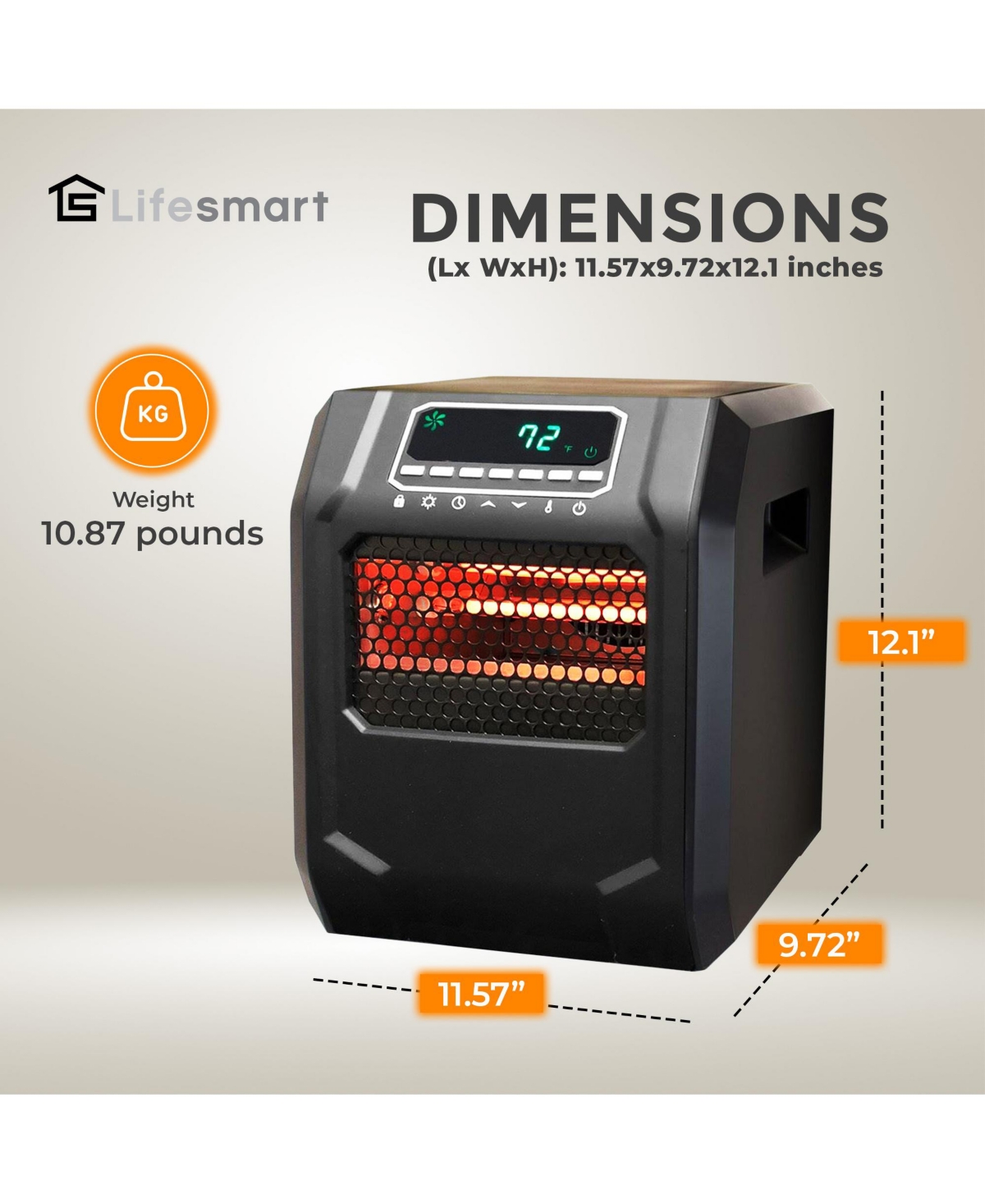Lifesmart 4 Element 1500W Portable Electric Infrared Quartz Space Heater, Indoor
