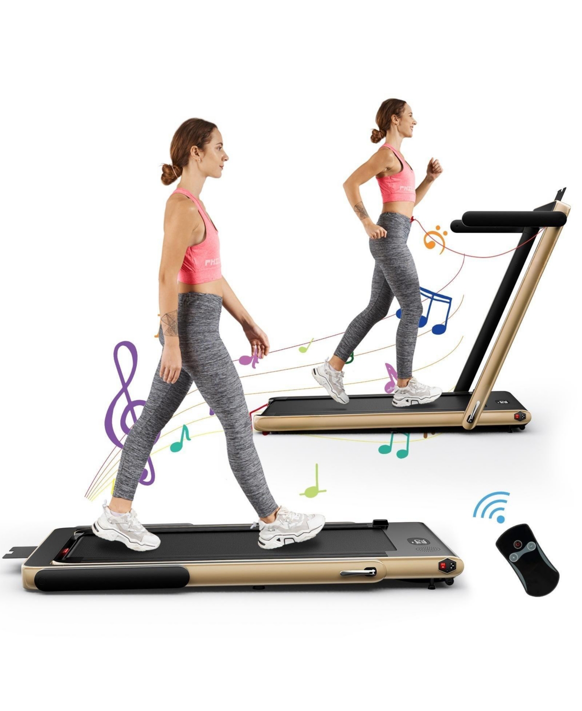 2.25HP 2-in-1 Folding Treadmill &#x2013; App, Speaker & Remote - Yellow