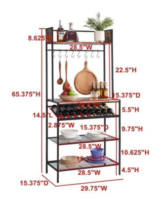 Red Tile Bakers Rack with 9 Wine Bottle Capacity Rack & 8 Hooks - Kitchen Storage Organizer