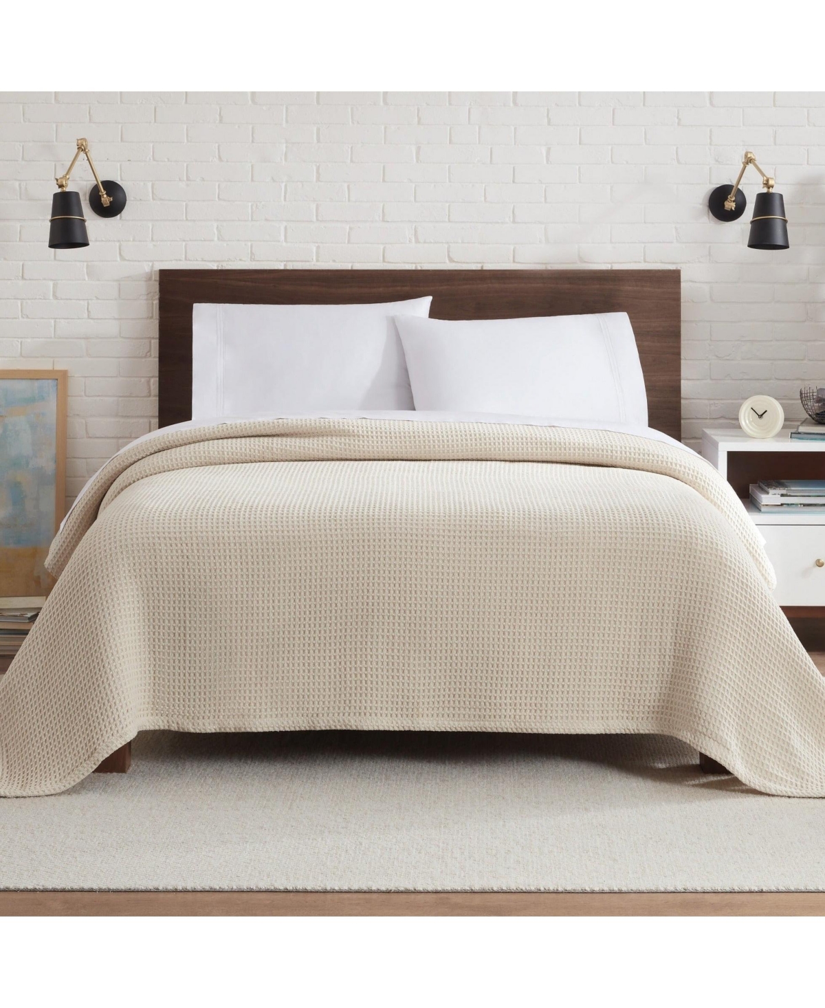 Waffle Weave Luxury Cotton Size Bed Blanket, (Color Options), 66x90 in., Warm Blanket for Bedrooms