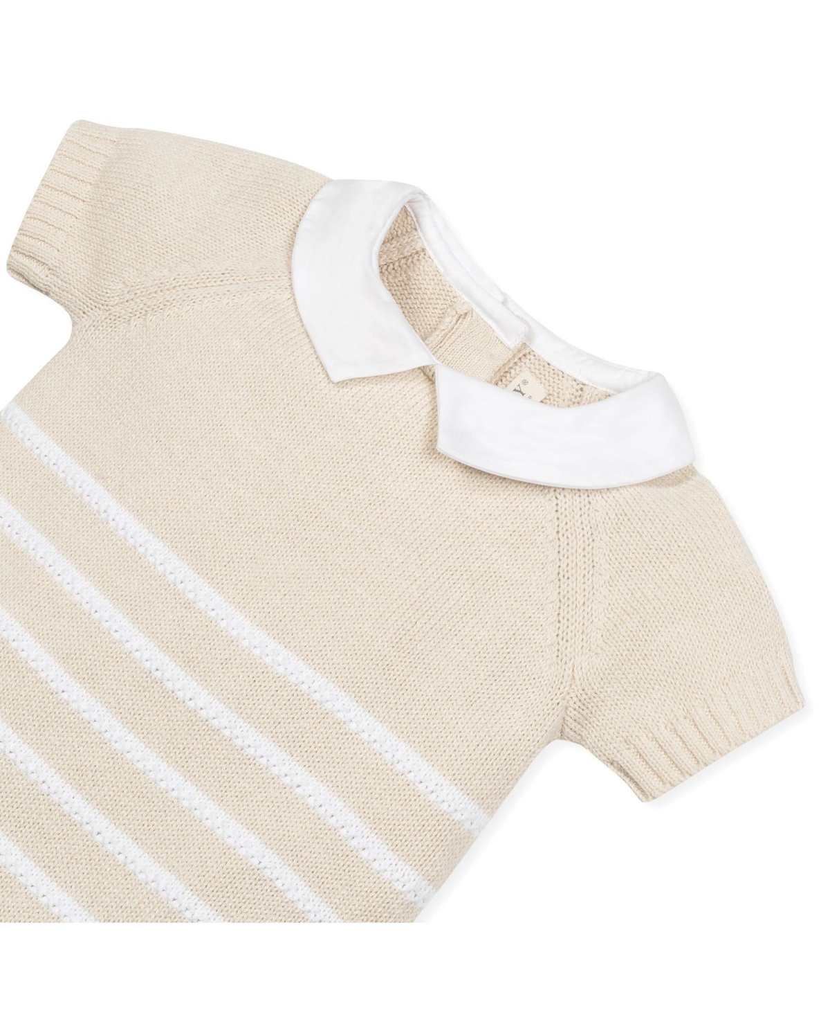 Hope & Henry Layette Baby Short Sleeve Peter Pan Collar Sweater Romper, Infant - Natural and white
