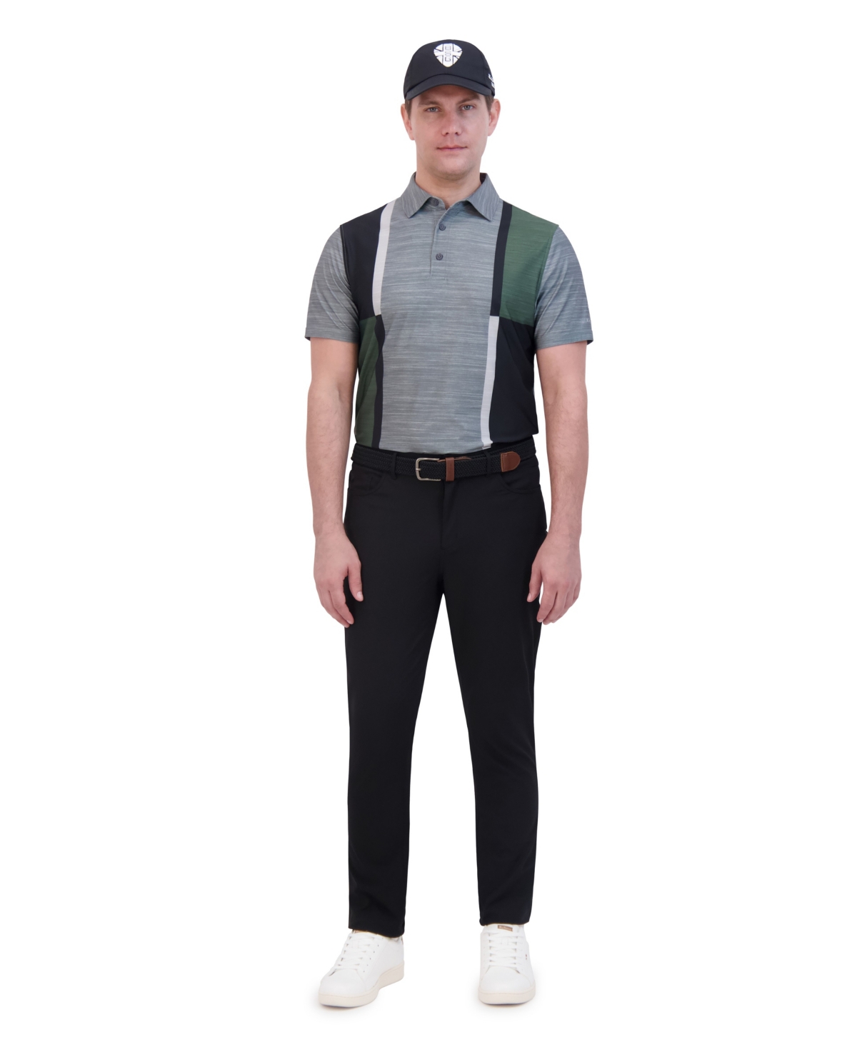 Ben Sherman Men's Color Block Melange Tech Jersey Sports Fit Polo Shirt In Charcoal
