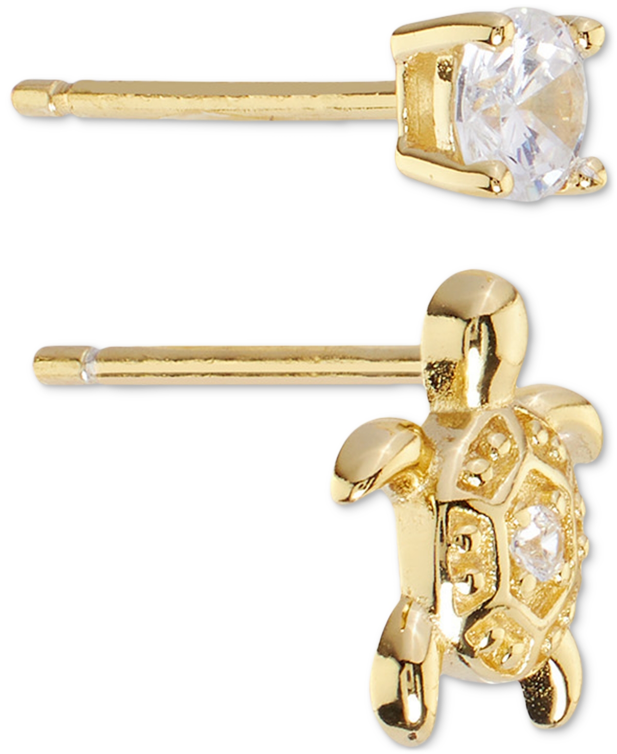 Macy's 2-pc. Set Cubic Zirconia Turtle & Solitaire Stud Earrings In Sterling Silver (also Available 14k Gol In Gold