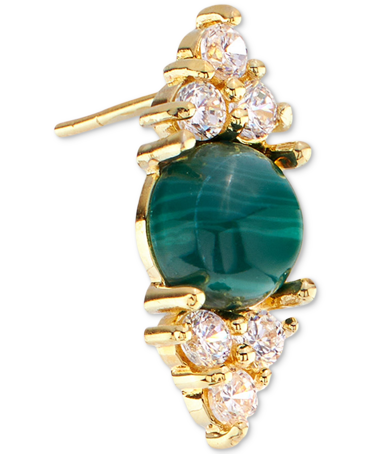 Macy's Malachite & Cubic Zirconia Cluster Stud Earrings In 14k Gold-plated Sterling Silver In Gold