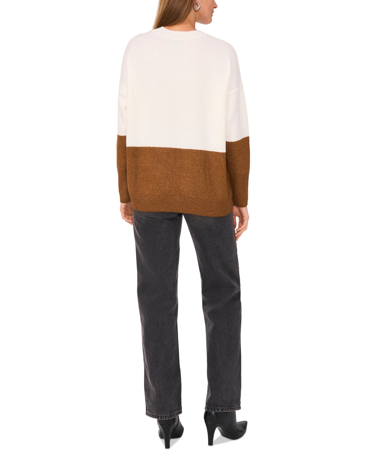 Sam & Jess Women's Colorblocked Crewneck Long-Sleeve Sweater -TOASTED
