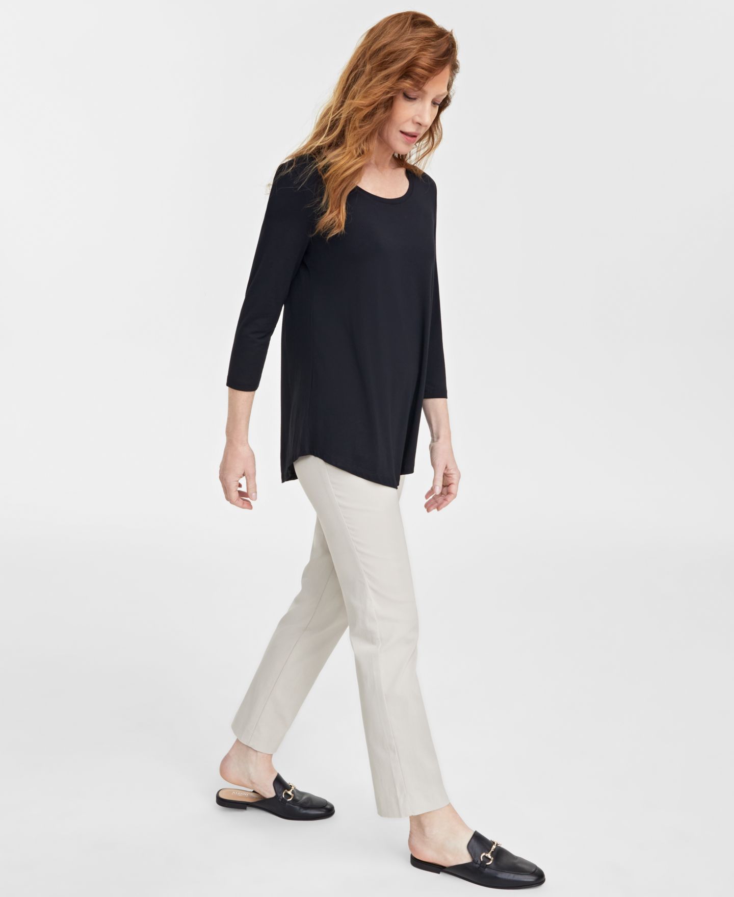 Женский топ JM Collection 3/4-Sleeve Scoop Neck Top, цвет: Чёрный — фото 2