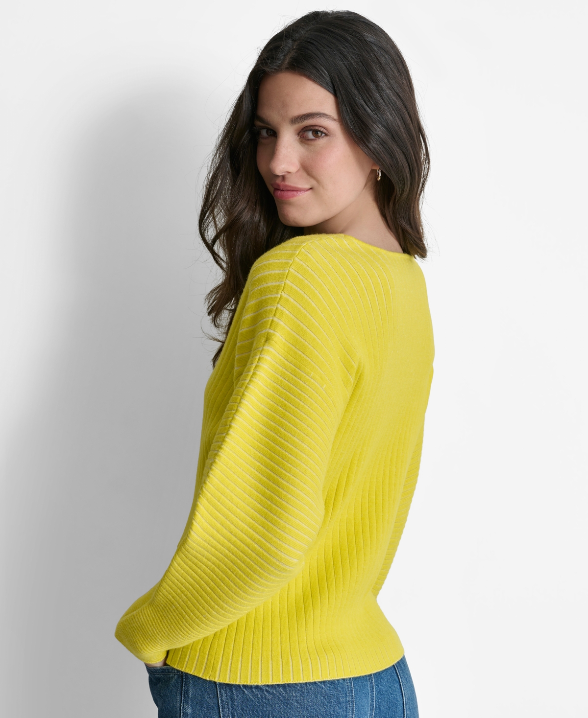 Dkny Women's V-Neck Long-Sleeve Rib-Knit Sweater -ivory