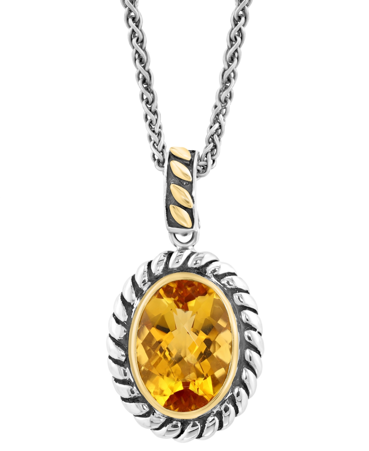 Effy Collection Effy Citrine Oval Rope Frame 18" Pendant Necklace (5-1/2 Ct. T.w.) In Sterling Silver & 14k Gold-pla In Citrine