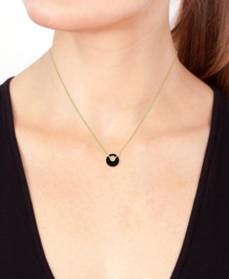 EFFY&reg; Onyx (19mm) & Diamond (1/20 ct. t.w.) Pendant Necklace in 14k Yellow Gold, 16" + 2" extender