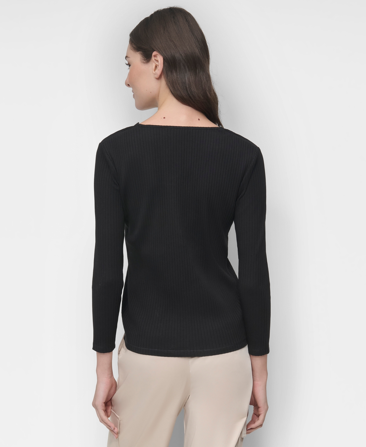 Dkny Women's Ribbed Half-Zip V-Neck Top