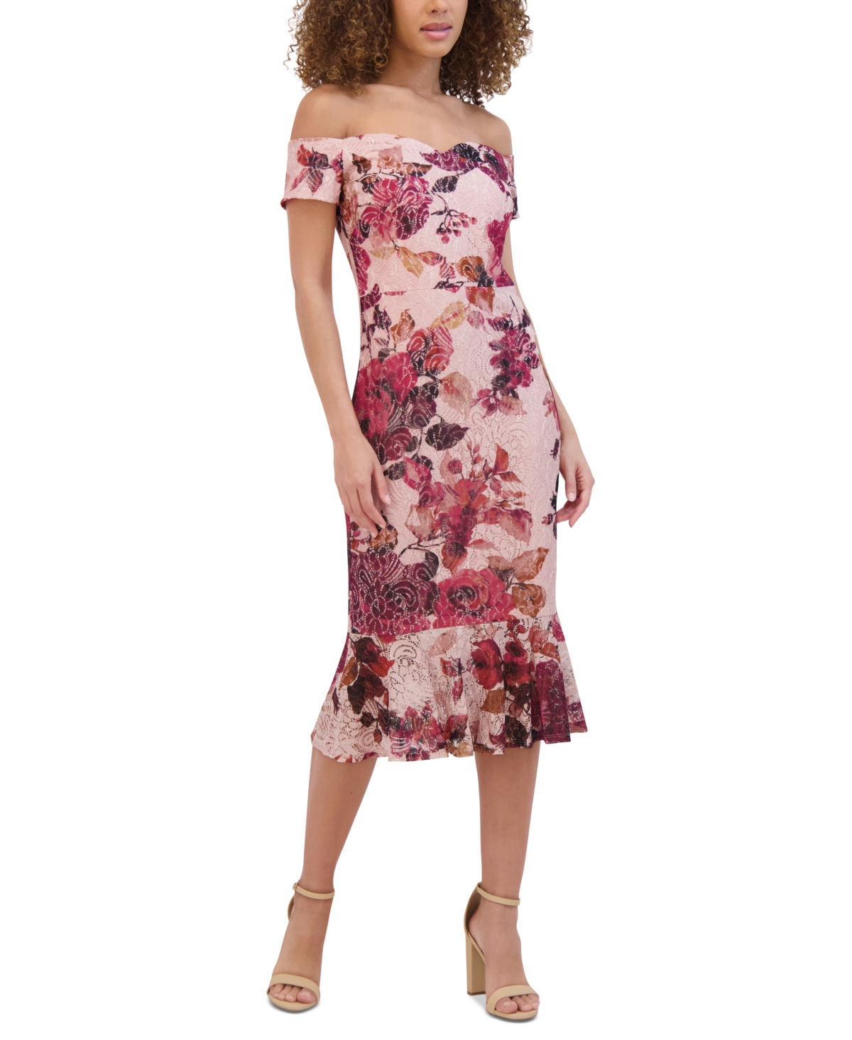 Siena Women's Off-the-shoulder Printed Floral Lace Midi Dress In Blsh Multi