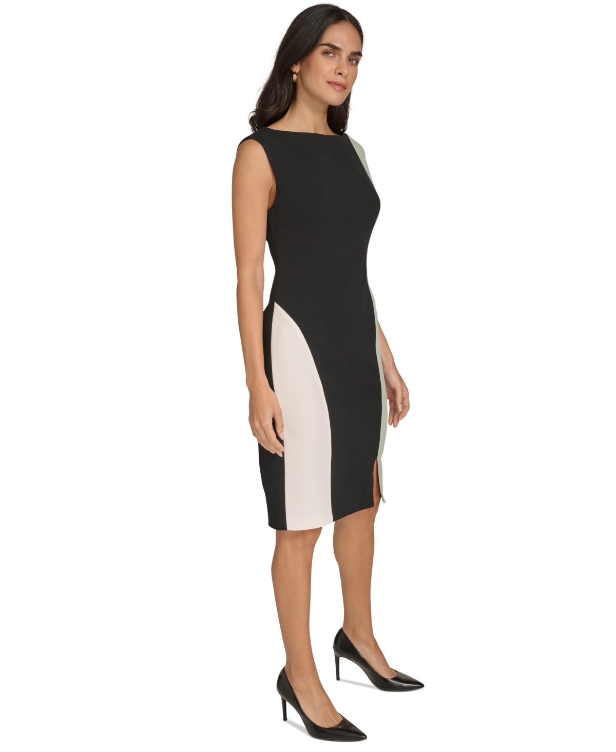 Shop Calvin Klein Petite Colorblocked Sheath Dress In Black Jadeite