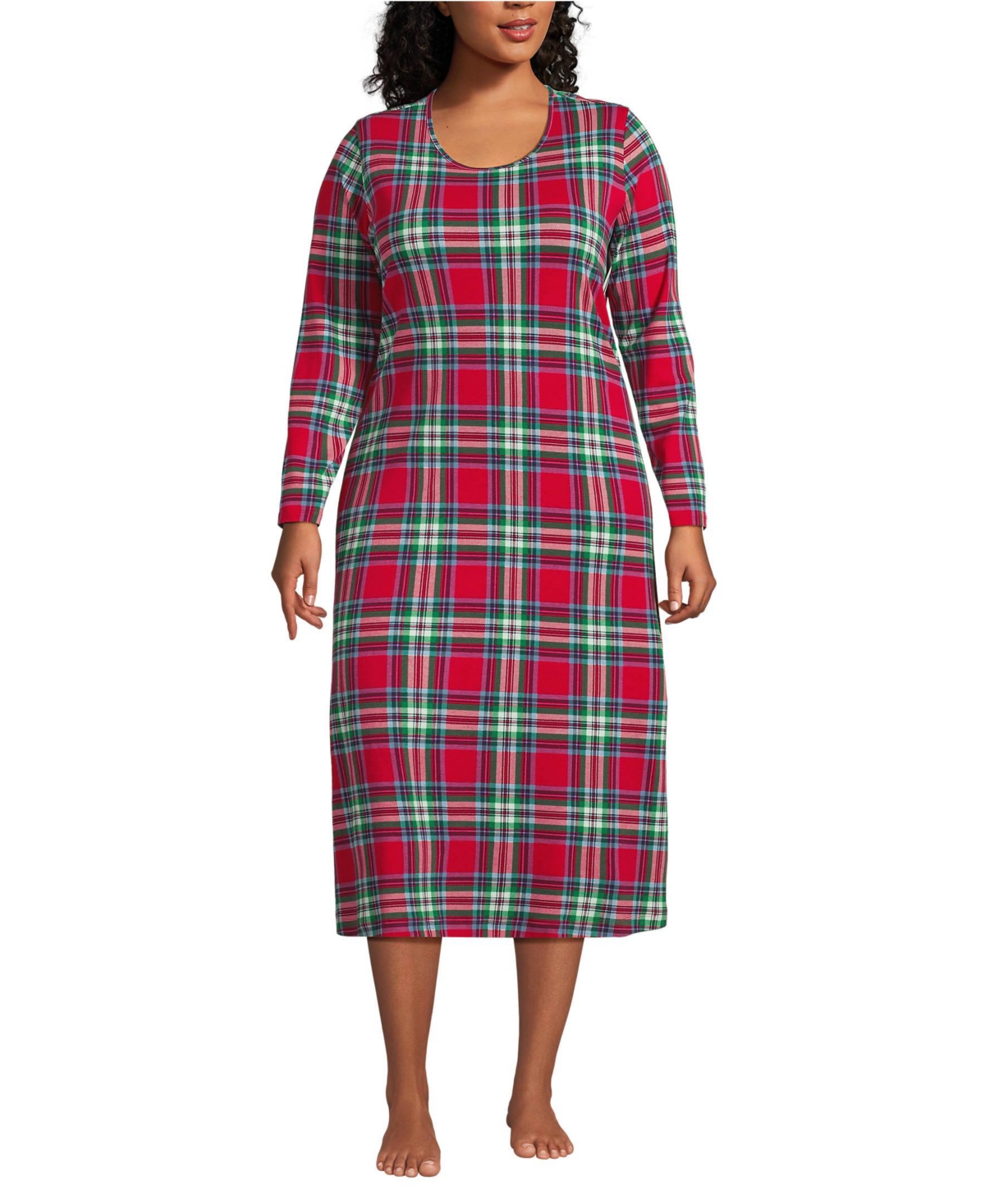 Lands' End Plus Size Cotton Long Sleeve Midcalf Nightgown
