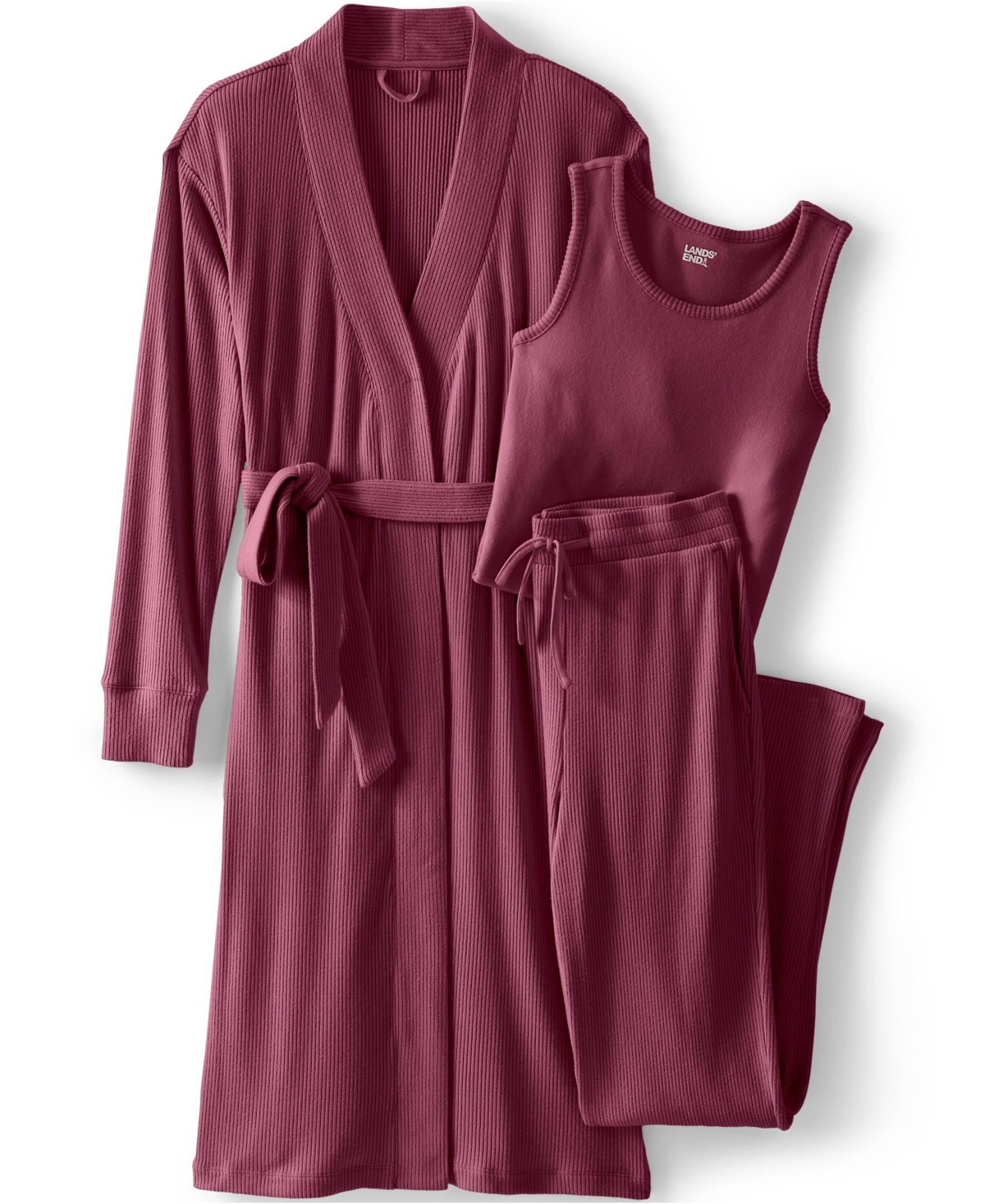 Lands' End Plus Size Cozy 3 Piece Pajama Set - Robe Top and Pants