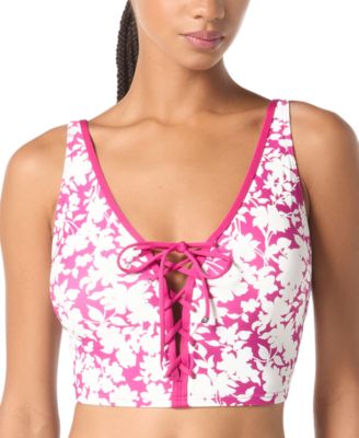 Michael Kors - Women's Printed Lace-Up V-Neck Bikini Top