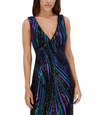 Women's Sequin Stripe V-Neck Sheath Dress