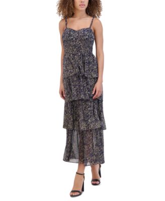 Siena - Women's Lurex Tiered-Skirt Sweetheart Maxi Dress