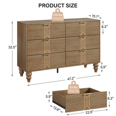 1 PC Wooden Modern 6 Drawer Dresser