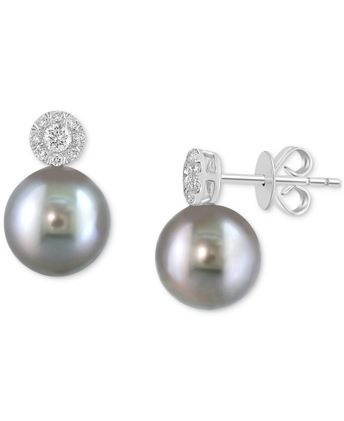 Effy Collection Effy Cultured Black Tahitian Pearl (9mm) & Diamond (1/4 Ct. T.w.) Stud Earrings In 14k White Gold In White Gold
