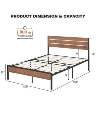 Full Size Bed Frame with Wooden Headboard and Footboard, Metal Platform Slats Heavy Duty Support, No Box Spring Needed, Under Bed Storage, Noise Free, Non-Slip, Easy Assembly, Mahogany