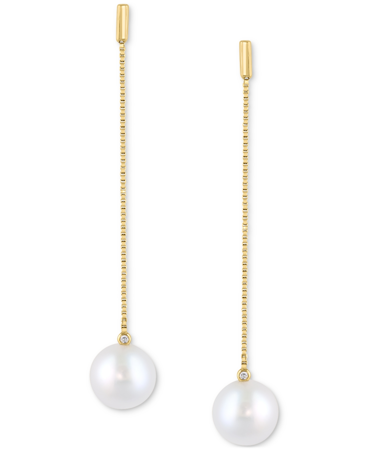 Shop Effy Collection Effy Cultured Freshwater Pearl (7.5mm) & Diamond Accent Drop Earrings In 14k Yellow Gold