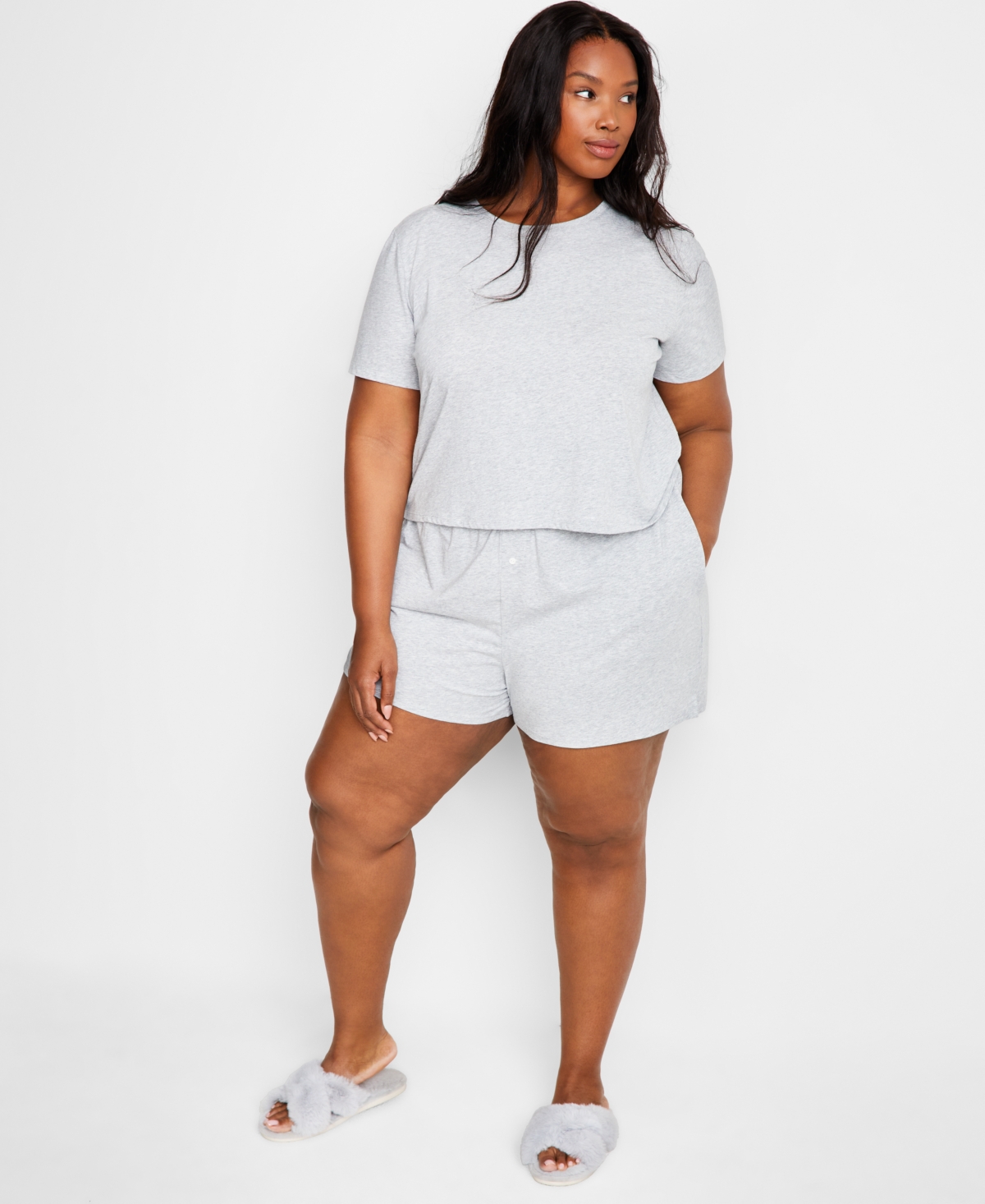 State Of Day Women's Short-sleeve Boxer Pajama Set Xs-3x, Exclusively At Macy's In Sleep Grey