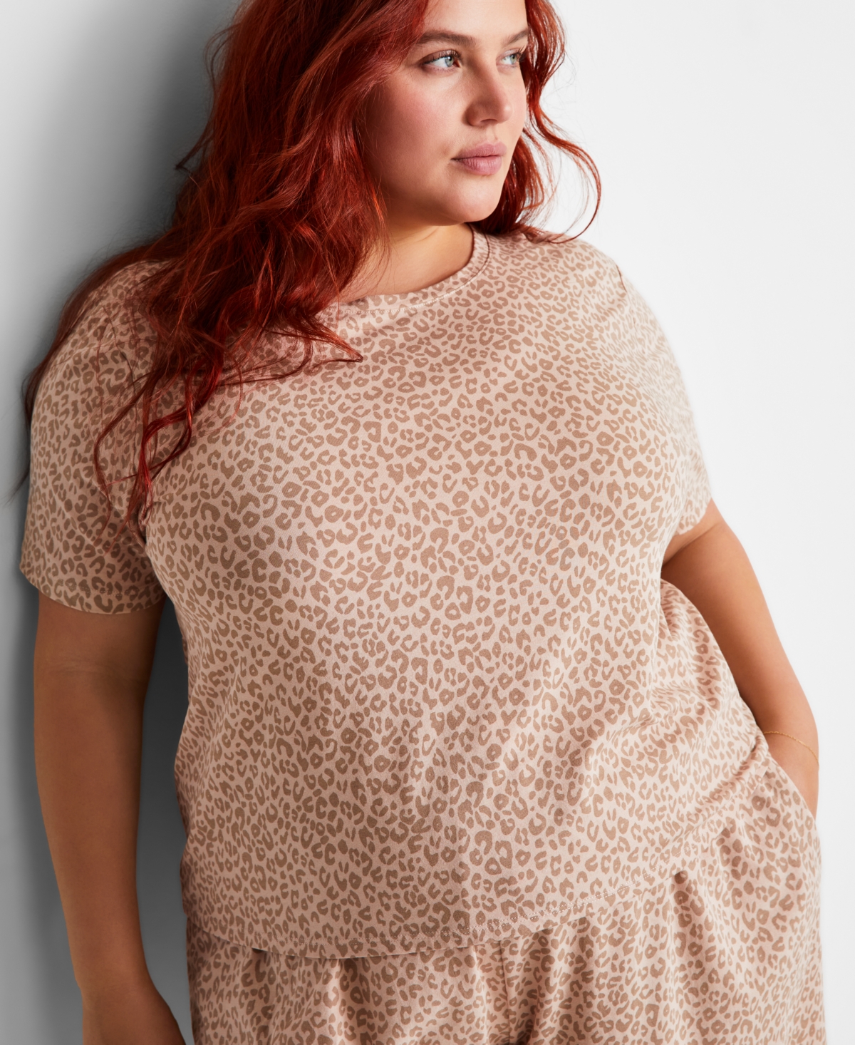 Shop State Of Day Women's Short-sleeve Boxer Pajama Set Xs-3x, Exclusively At Macy's In Soft Leopard