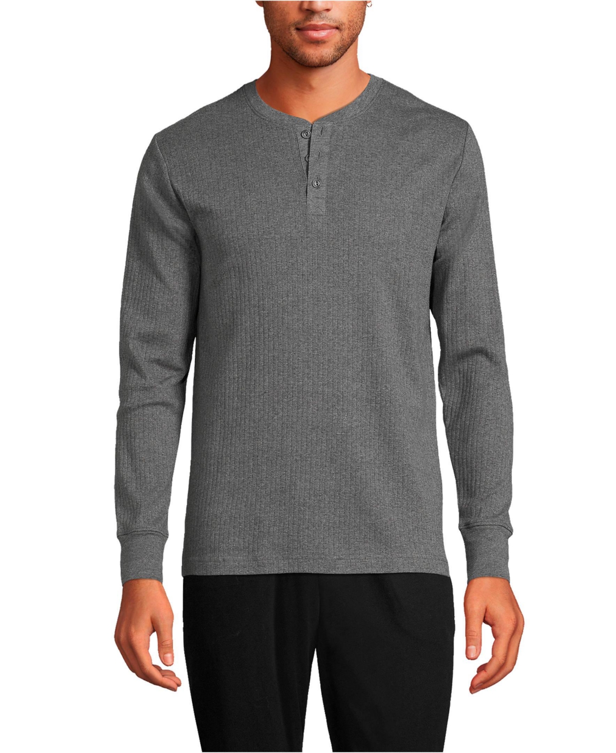Big & Tall Knit Rib Pajama Henley - Charcoal heather