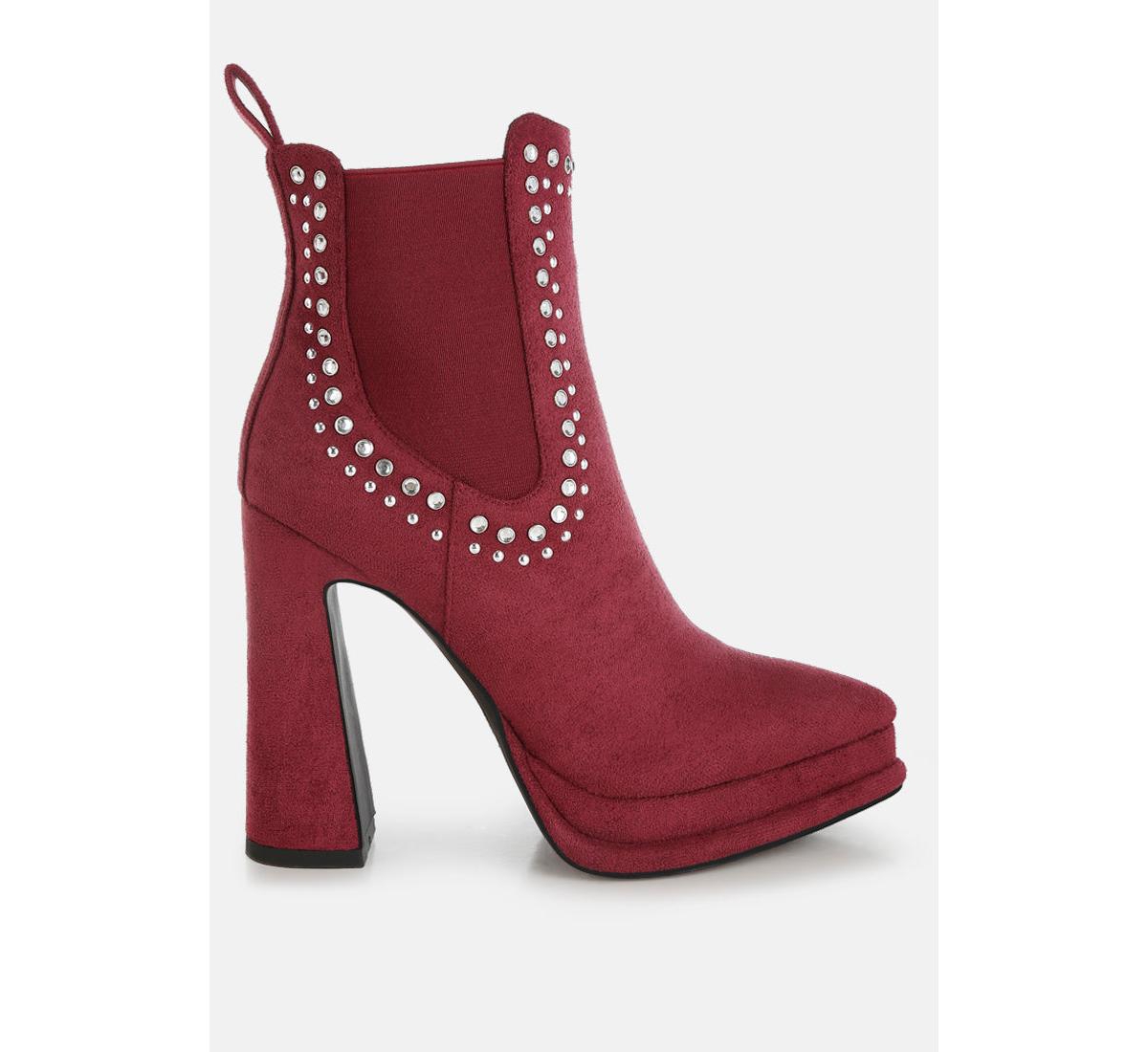 Dalton Studs Embellished High Ankle Boots - Burgundy
