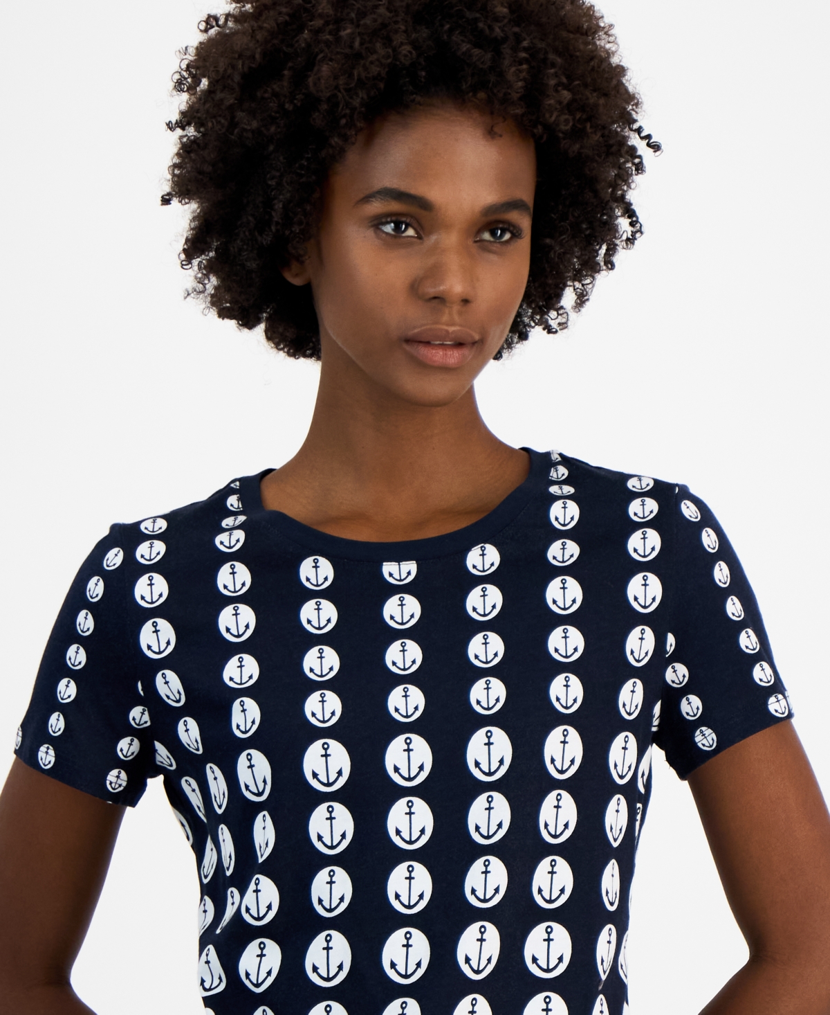 Nautica Jeans Women's Printed Ombre Anchor Crewneck Tee - Bright White