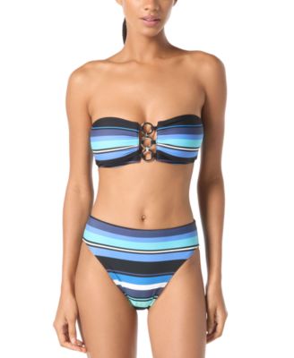 Michael Michael Kors Womens Bandeau Ring Bikini Top High Leg Bikini Bottoms