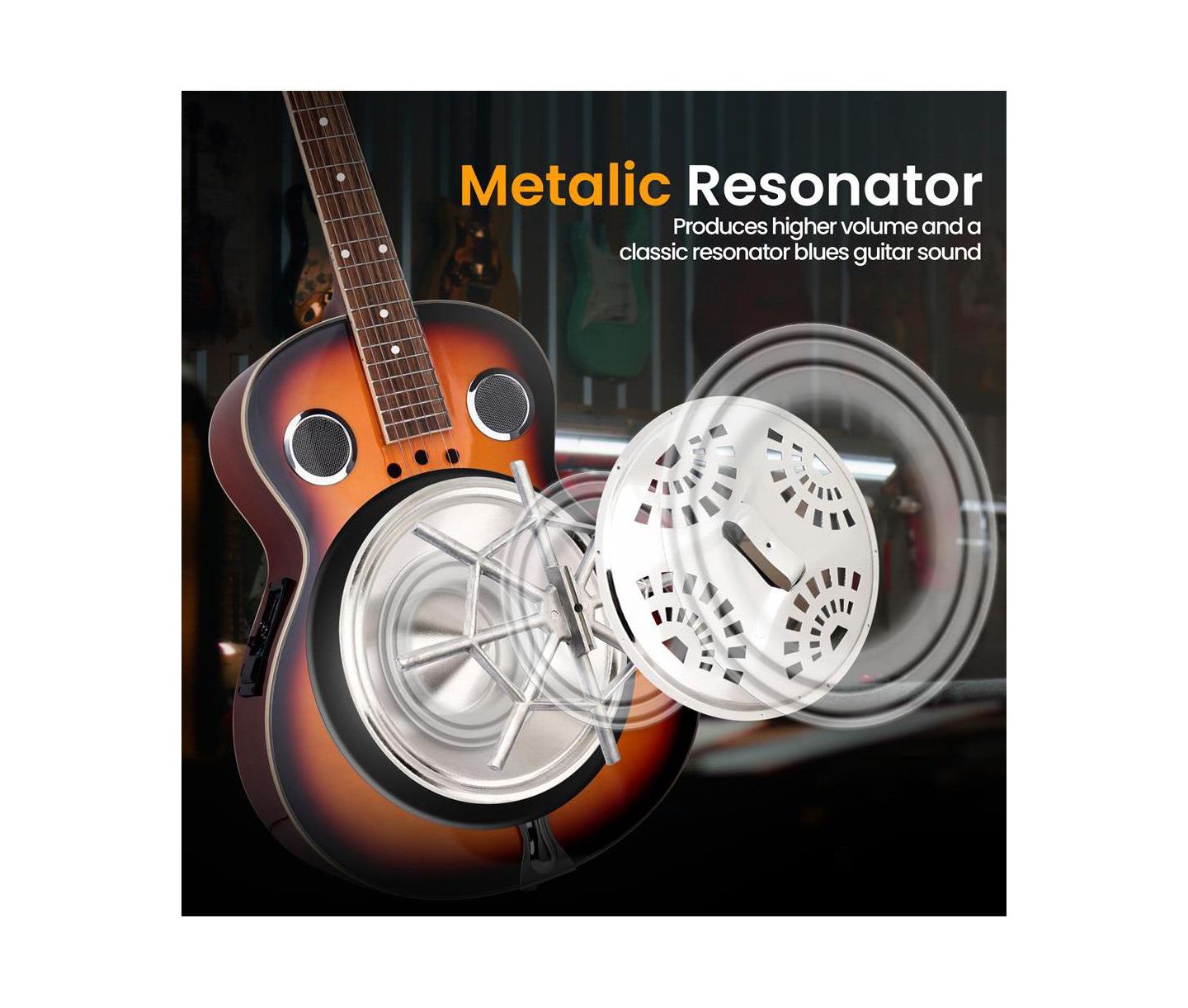 Детские игрушки Pyle Full-Size Built-In Preamplifier Acoustic Resonator Guitar PGA500BR with Accessory Pack, Ages 14 & Up — фото 2