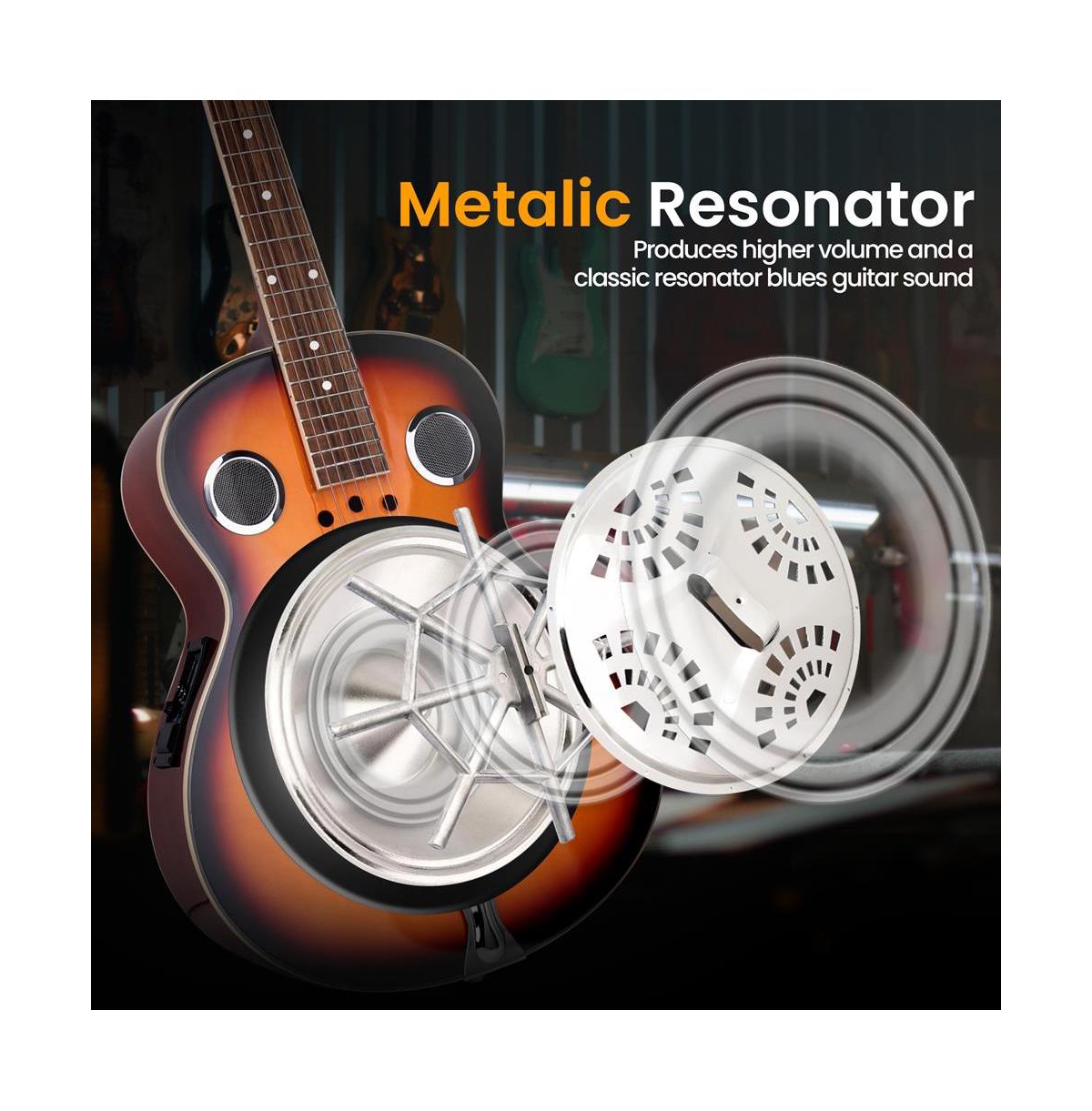 Pyle 39.8" Full-Size Acoustic Resonator Guitar with Accessory Pack - Deep Cherry Sunburst, PGA500BR