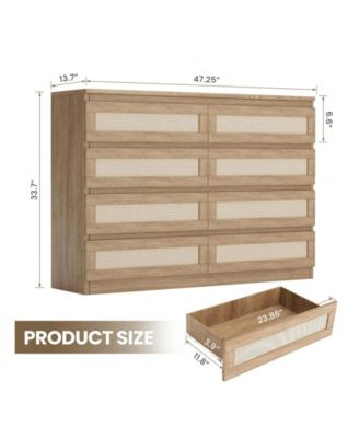 33.9" Wooden 8 Drawer Double Modern Wooden Dresser